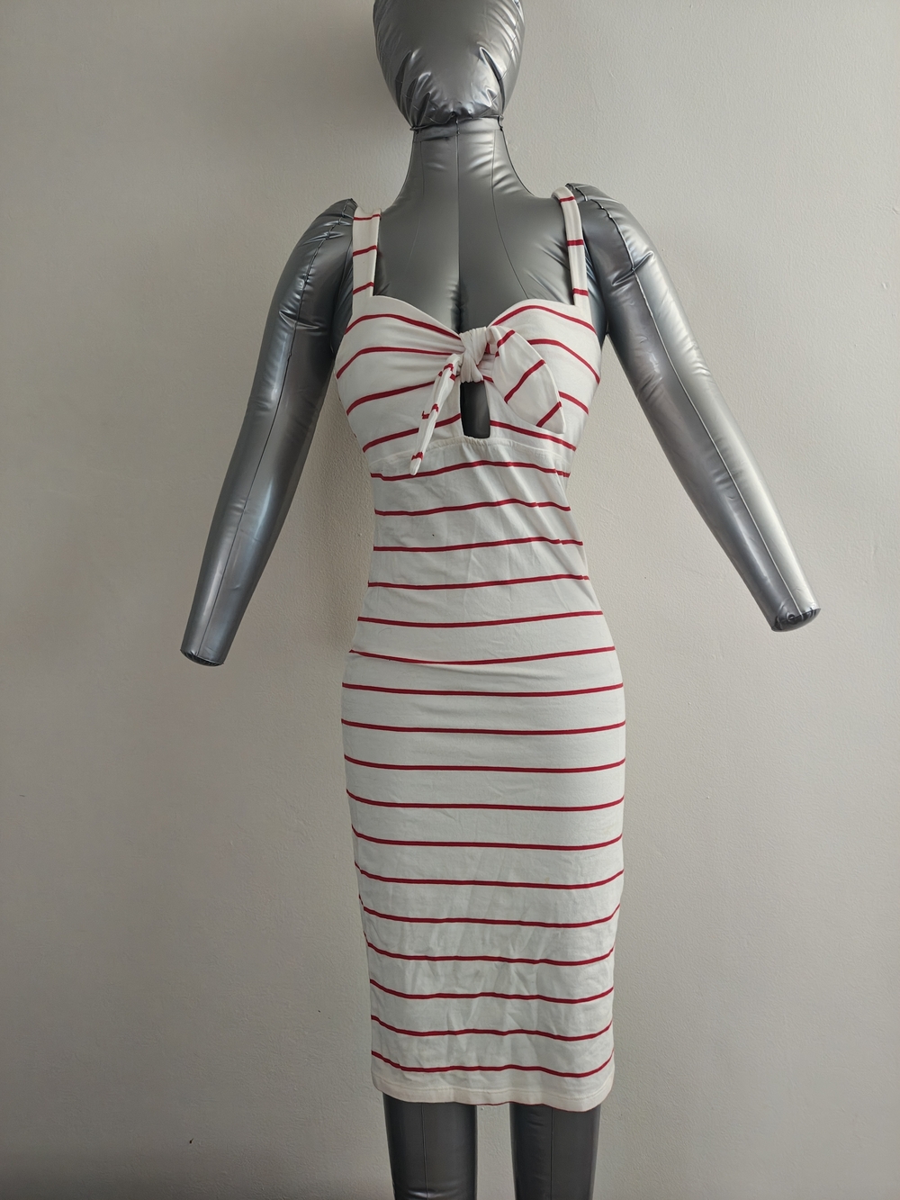 Striped Tie-Front Bodycon Dress in White and Red